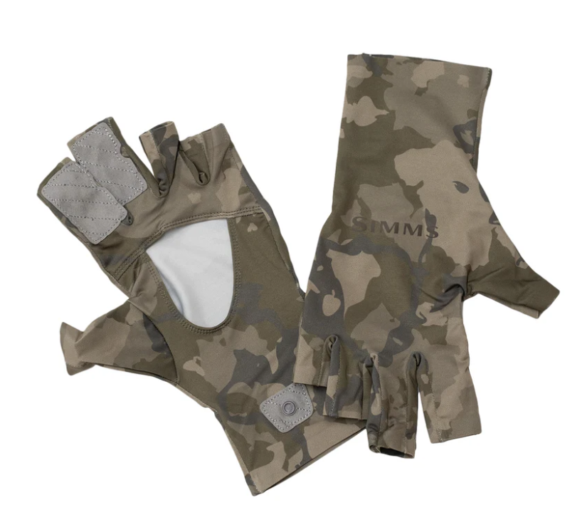 Simms Solarflex Half-Finger Sunglove | Regiment Camo Olive Drab - Sportinglife Turangi 